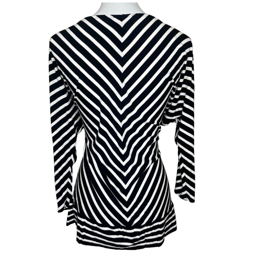 White House Black Market Chevron Stripe 3/4 Sleeve Goth Office Siren Top S - Picture 5 of 12